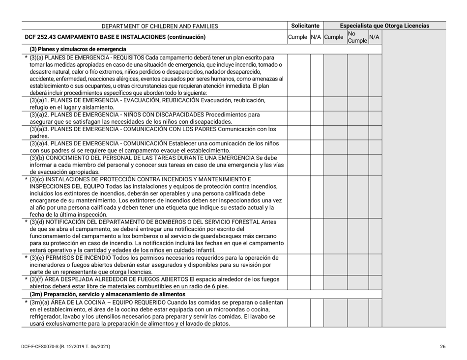 Formulario DCF-F-CFS0070-S Lista De Verificacion De La Licencia Inicial - Campamentos De Dia - Wisconsin (Spanish), Page 26