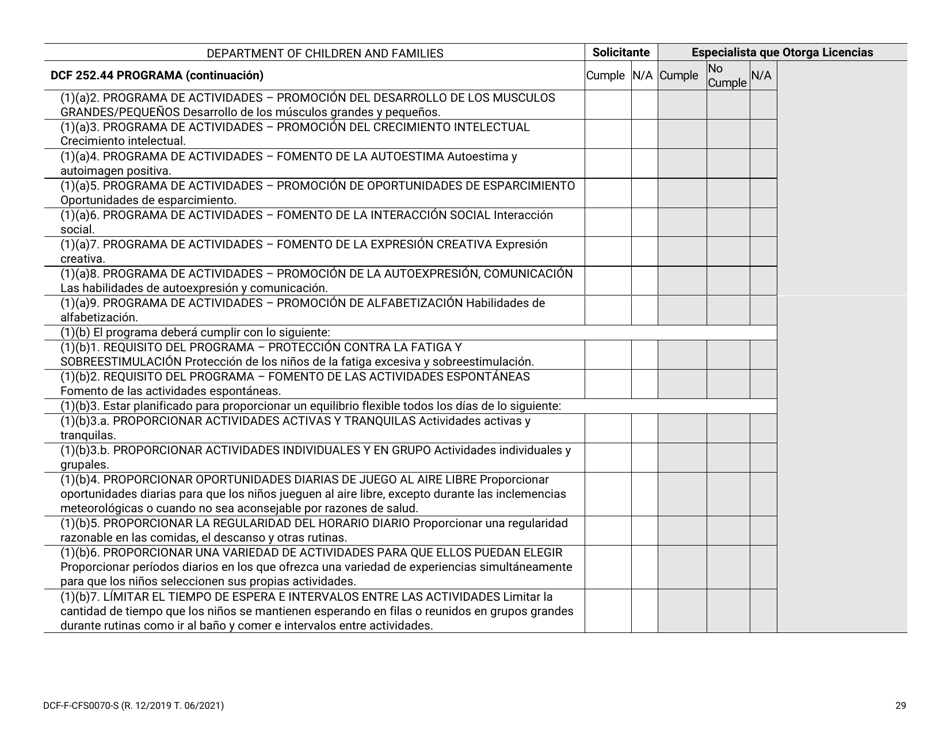 Formulario DCF-F-CFS0070-S Lista De Verificacion De La Licencia Inicial - Campamentos De Dia - Wisconsin (Spanish), Page 29