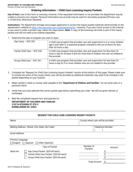 Form DCF-F-CFS2022 &quot;Ordering Information - Child Care Licensing Inquiry Packets&quot; - Wisconsin