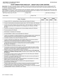 Form DCF-F-CFS2026 &quot;Staff Orientation Checklist - Group Child Care Centers&quot; - Wisconsin