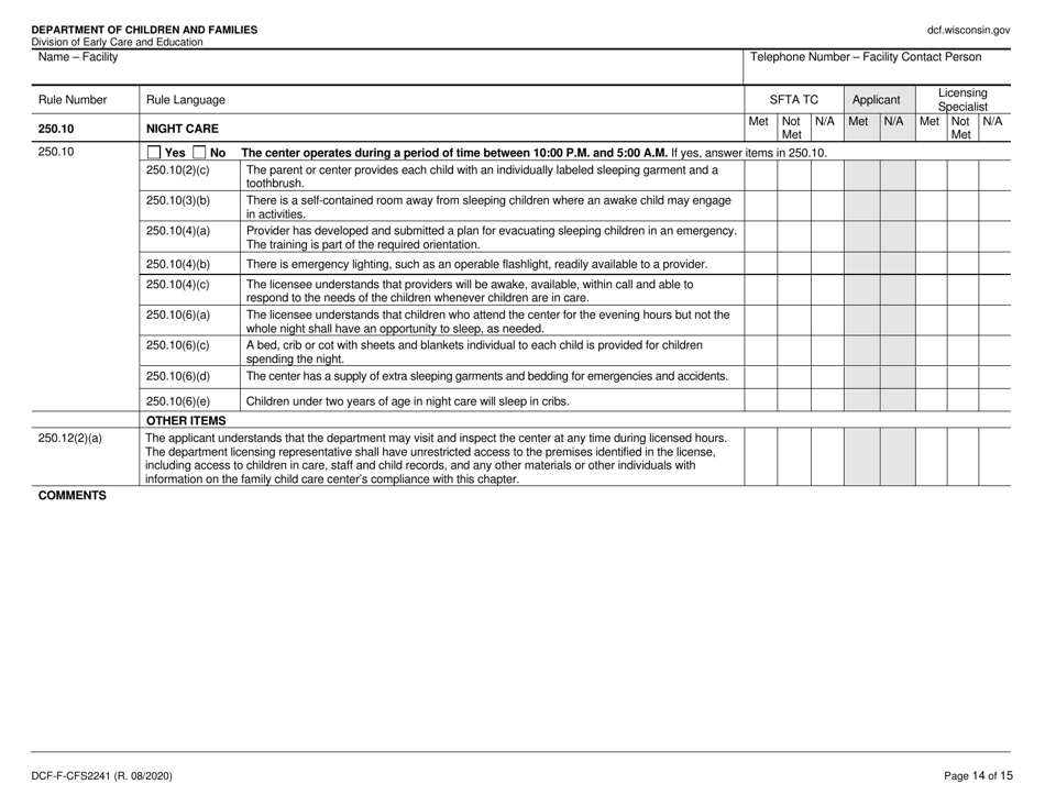 Form DCF-F-CFS2241 Initial Licensing Checklist - Family Child Care Centers - Wisconsin, Page 14
