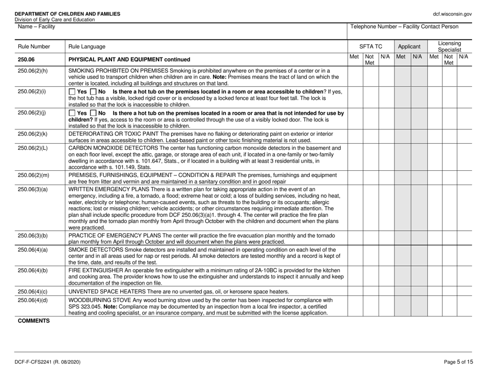 Form DCF-F-CFS2241 Initial Licensing Checklist - Family Child Care Centers - Wisconsin, Page 5