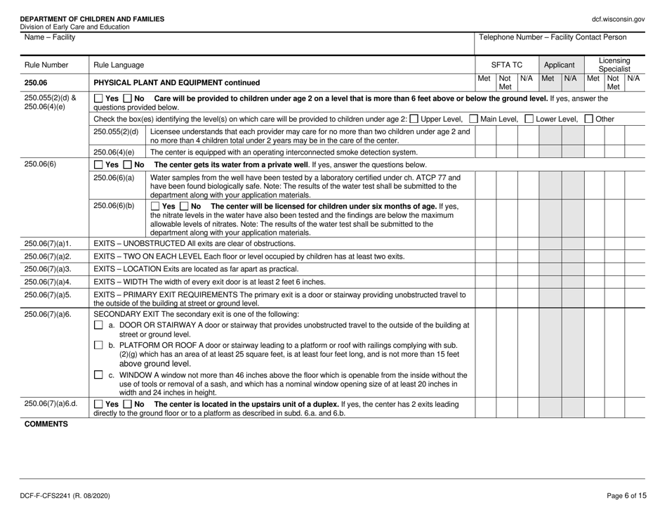 Form DCF-F-CFS2241 Initial Licensing Checklist - Family Child Care Centers - Wisconsin, Page 6