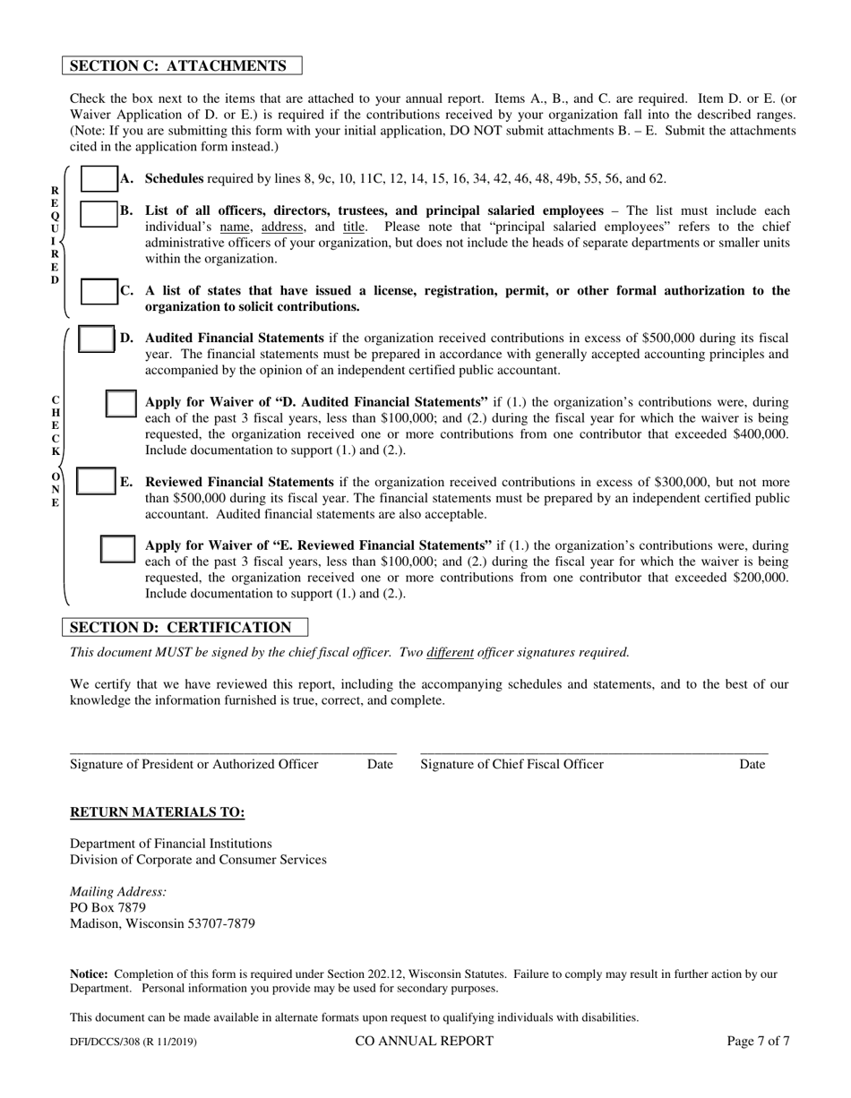 Form 308 Charitable Organization Annual Report - Wisconsin, Page 7
