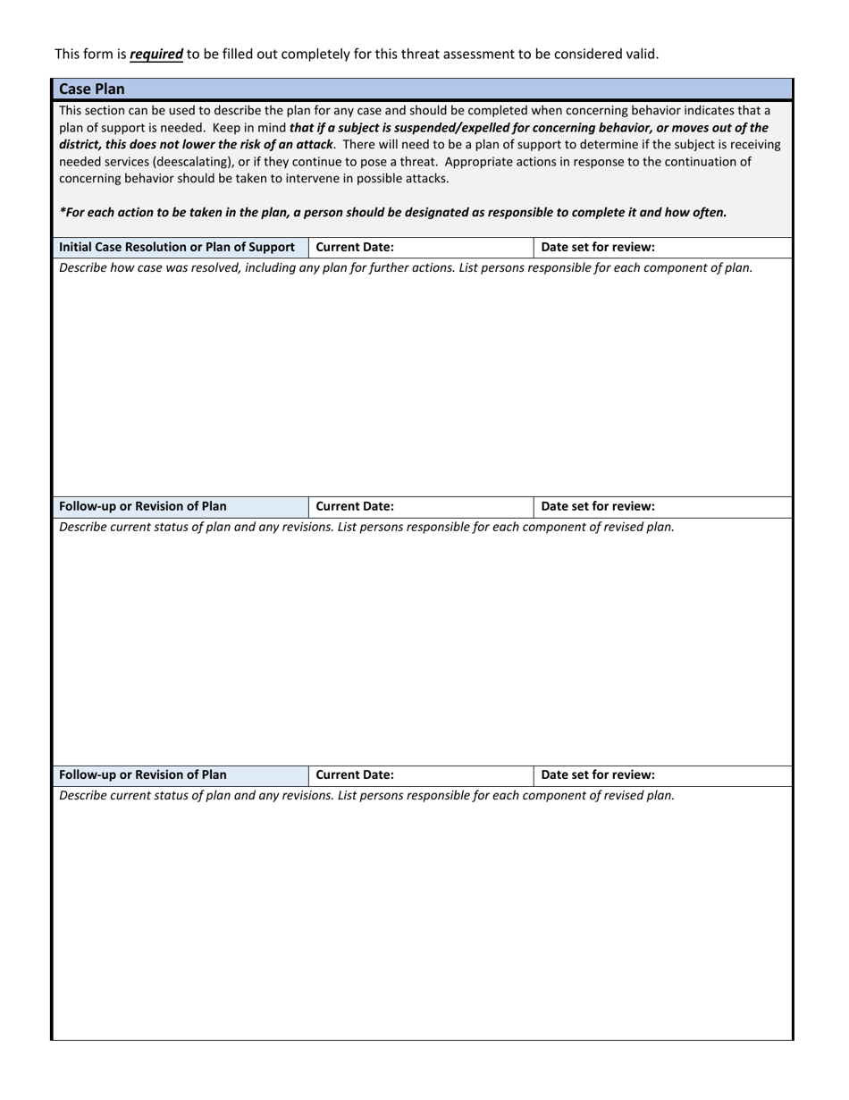 Wisconsin School Threat Assessment Form - Phase Iii - Case Plan - Wisconsin, Page 1