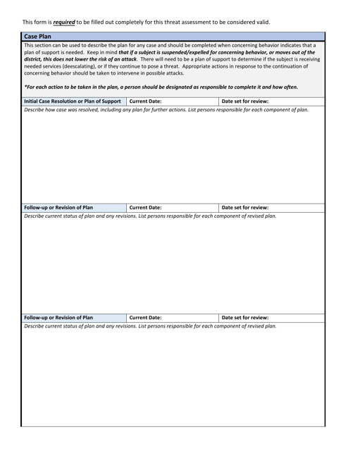 Wisconsin School Threat Assessment Form - Phase Iii - Case Plan - Wisconsin Download Pdf