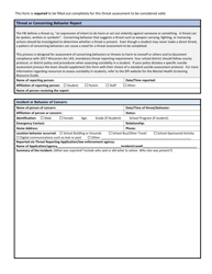 &quot;Wisconsin School Threat Assessment Form - Phase I - Threat or Concerning Behavior Report&quot; - Wisconsin