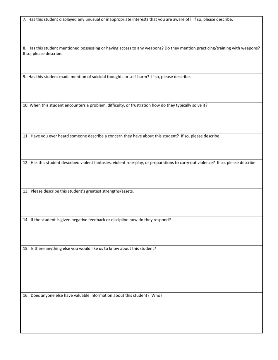 Wisconsin Wisconsin School Threat Assessment Form - Phase I - Teacher ...