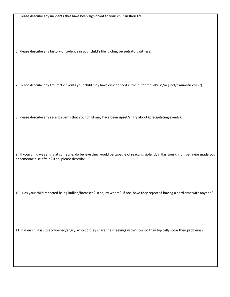 Wisconsin School Threat Assessment Form - Phase I - Parent / Foster Parent / Legal Guardian Interview - Wisconsin, Page 2