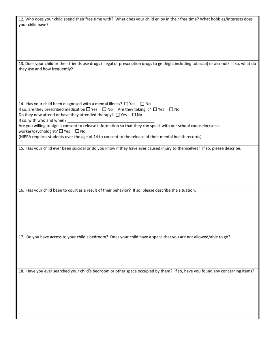 Wisconsin School Threat Assessment Form - Phase I - Parent / Foster Parent / Legal Guardian Interview - Wisconsin, Page 3