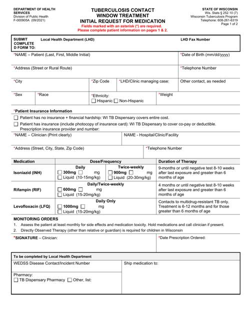 Form F-00905A Tuberculosis Contact Window Treatment Initial Request for Medication - Wisconsin