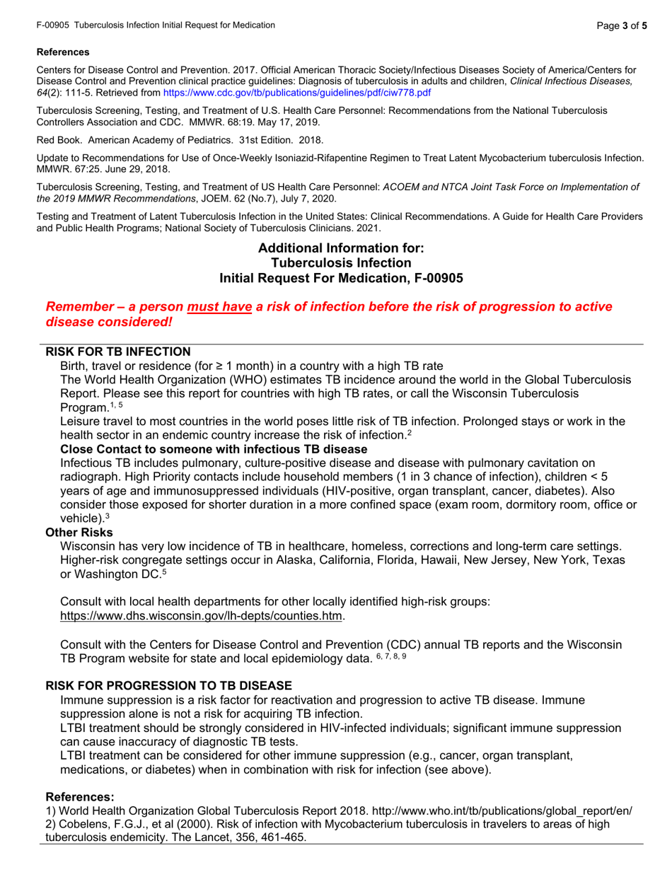 Form F-00905 Tuberculosis Infection Initial Request for Medication - Wisconsin, Page 3