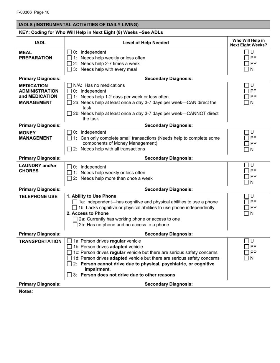 Form F-00366 Wisconsin Adult Long Term Care Functional Screen (Ltcfs) - Wisconsin, Page 10