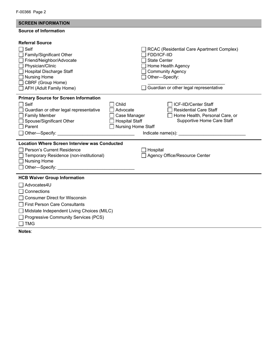 Form F-00366 Wisconsin Adult Long Term Care Functional Screen (Ltcfs) - Wisconsin, Page 2
