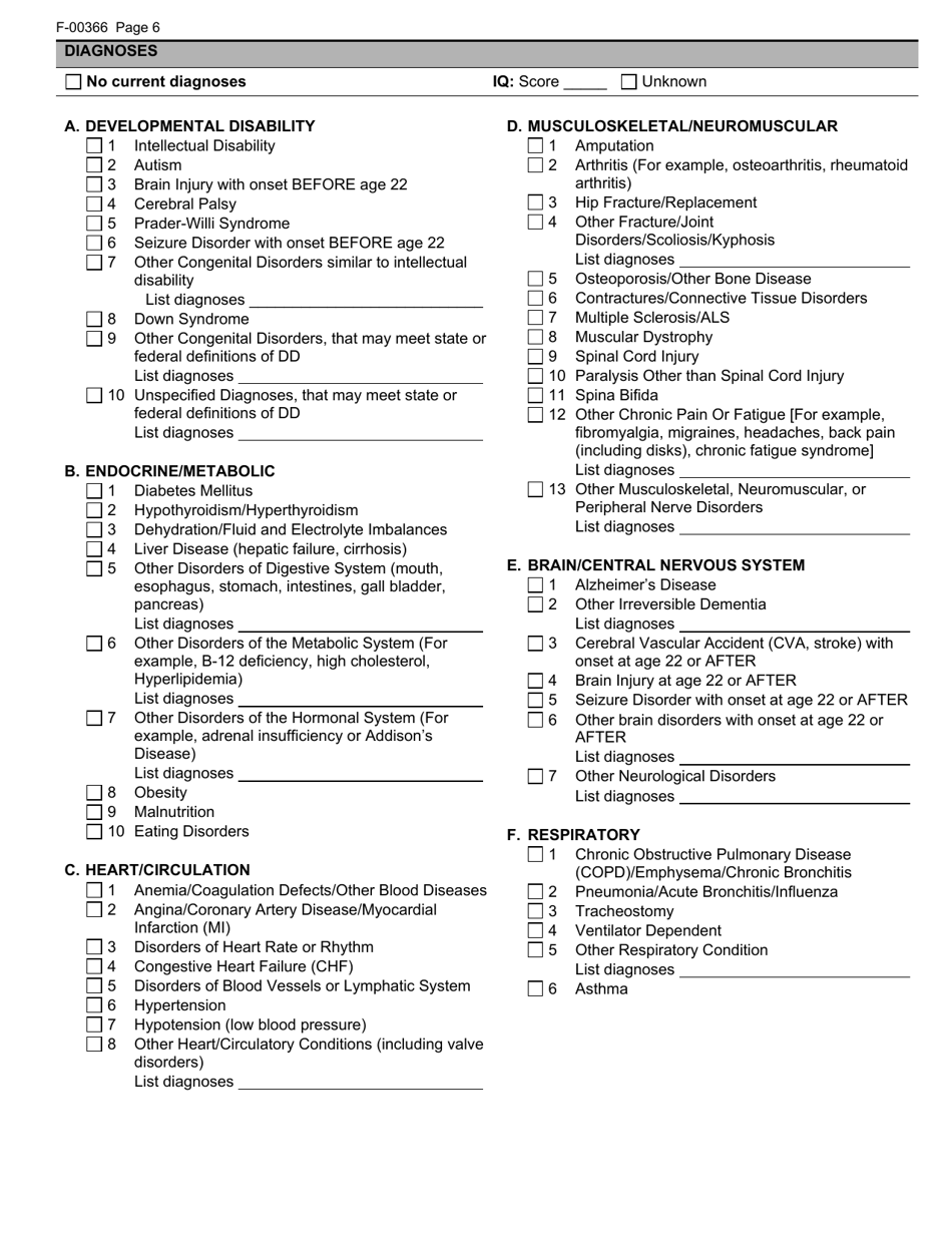 Form F-00366 Wisconsin Adult Long Term Care Functional Screen (Ltcfs) - Wisconsin, Page 6
