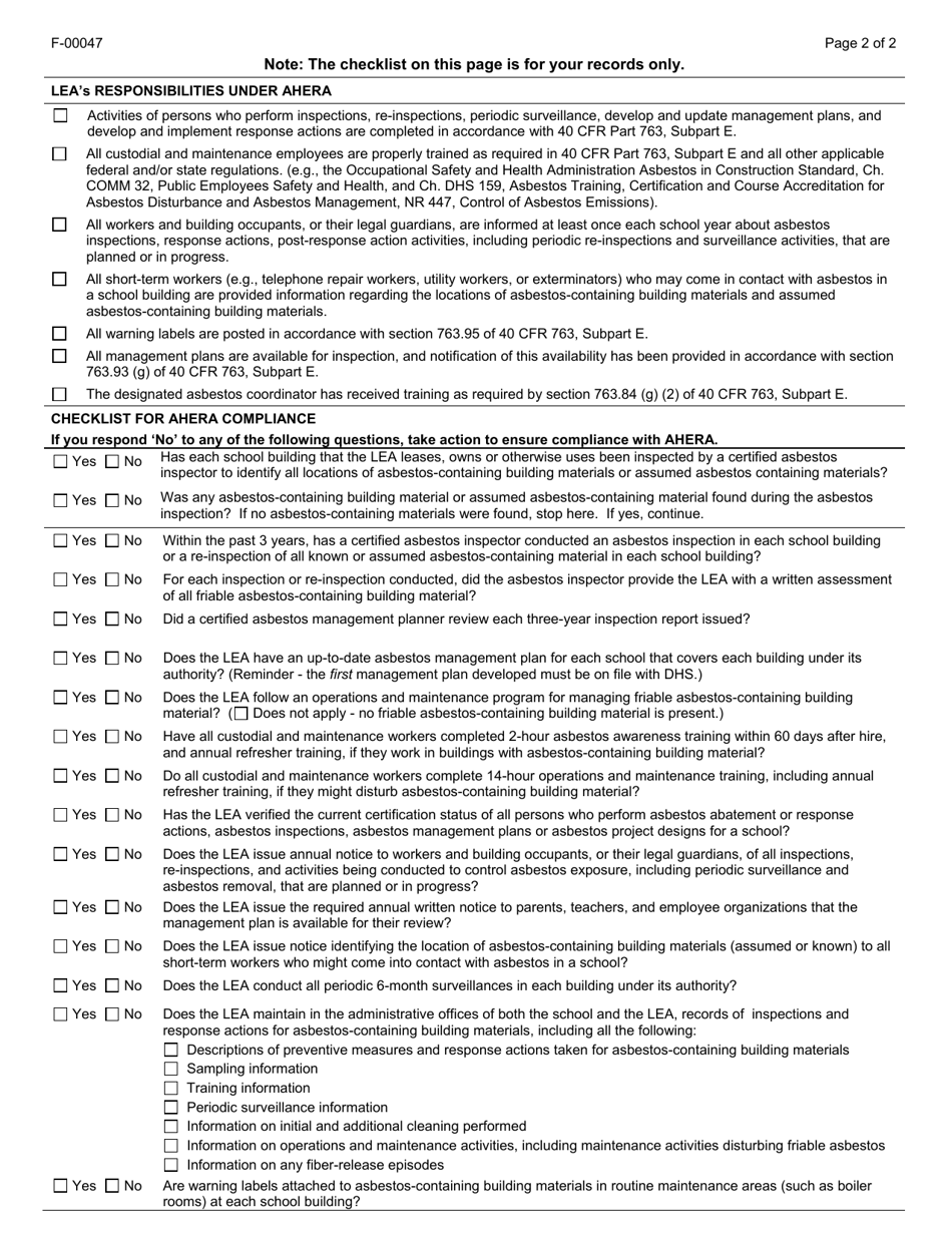 Form F-00047 Designated Asbestos Coordinator - Local Education Agency (Lea) - Wisconsin, Page 2