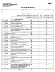 Form F-16033 &quot;Foodshare Worksheet&quot; - Wisconsin
