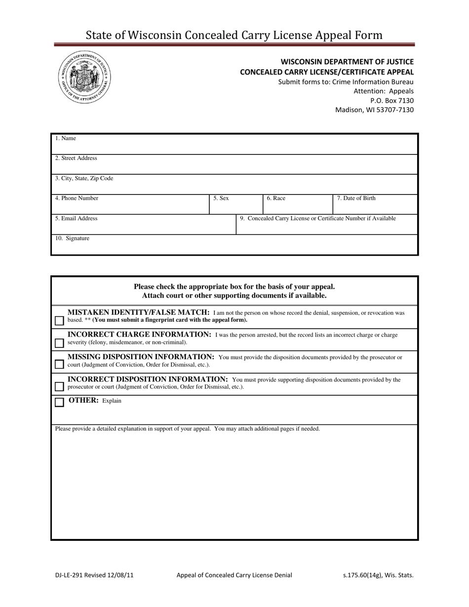 Form Dj Le 291 Fill Out Sign Online And Download Fillable Pdf Wisconsin Templateroller