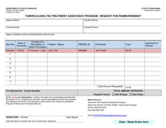 Document preview: Form F-02463 Request for Reimbursement - Tuberculosis (Tb) Treatment Assistance Program - Wisconsin