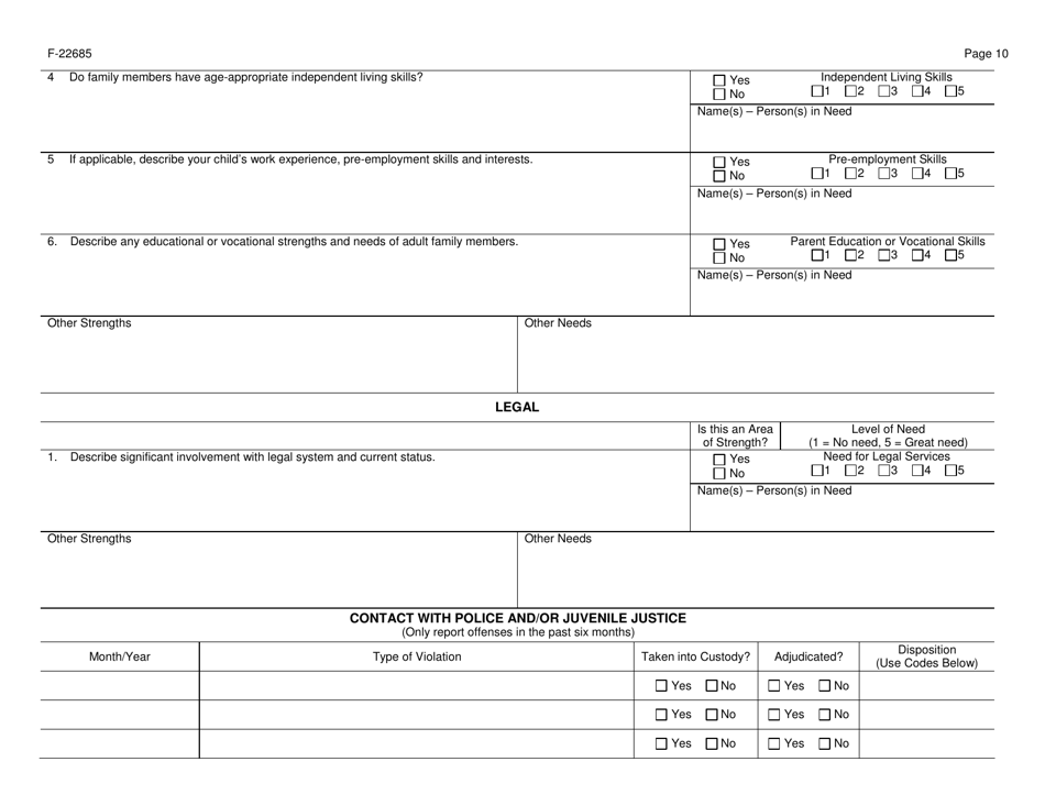 Form F-22685 Collaborative Systems of Care (Csoc) Summary of Strengths and Needs Assessment - Wisconsin, Page 10