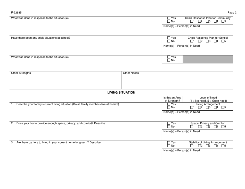 Form F-22685 Collaborative Systems of Care (Csoc) Summary of Strengths and Needs Assessment - Wisconsin, Page 2