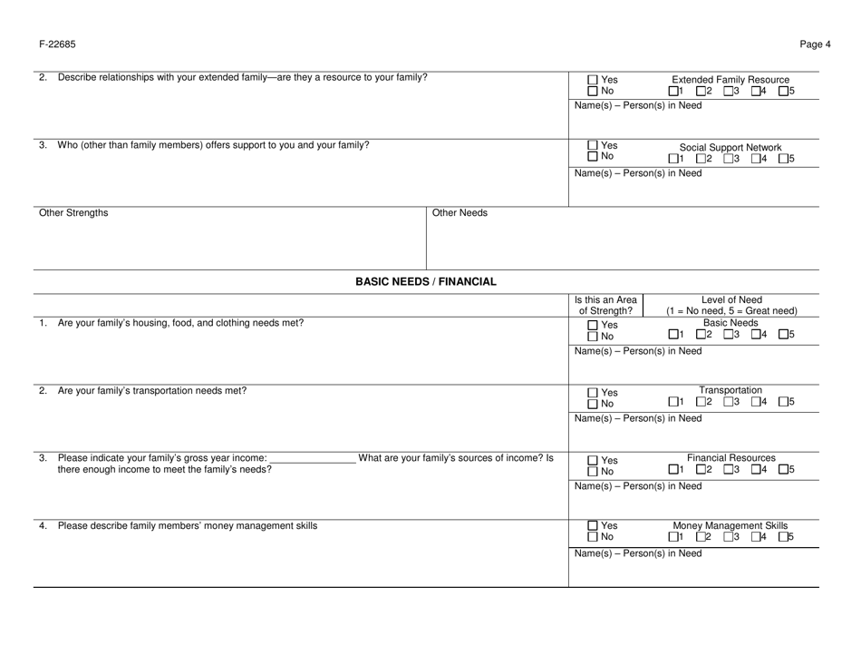 Form F-22685 Collaborative Systems of Care (Csoc) Summary of Strengths and Needs Assessment - Wisconsin, Page 4