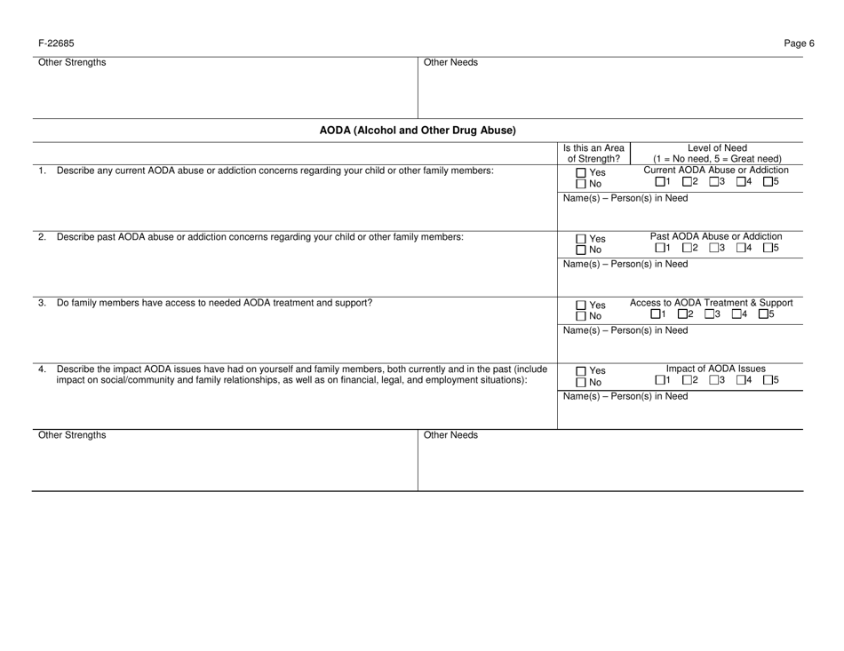 Form F-22685 Collaborative Systems of Care (Csoc) Summary of Strengths and Needs Assessment - Wisconsin, Page 6