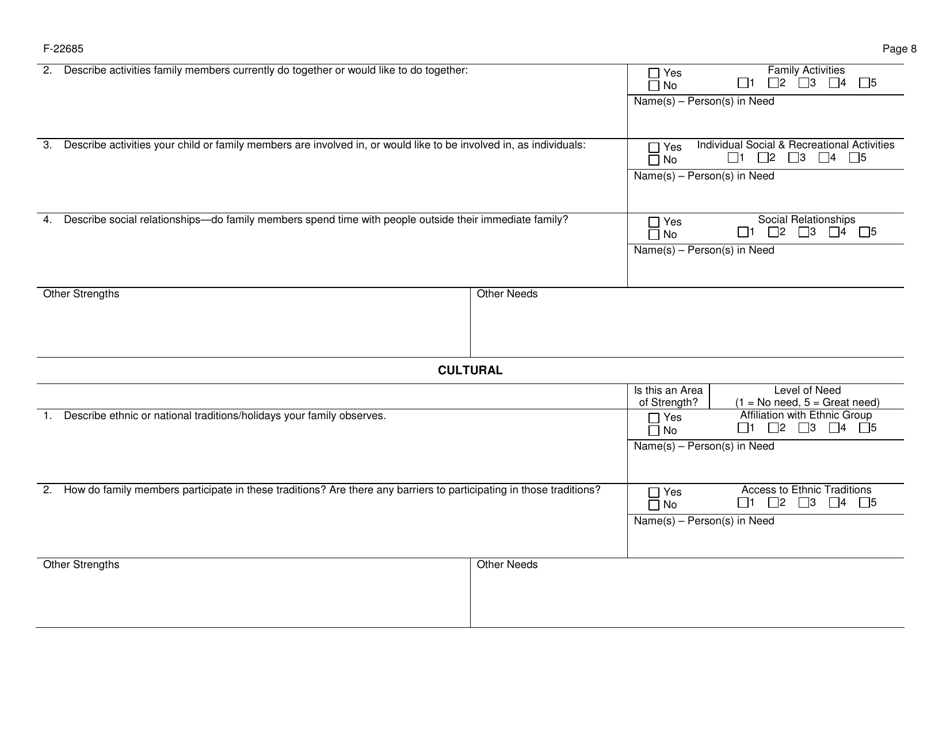 Form F-22685 Collaborative Systems of Care (Csoc) Summary of Strengths and Needs Assessment - Wisconsin, Page 8