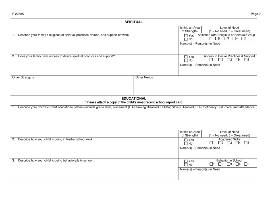 Form F-22685 Collaborative Systems of Care (Csoc) Summary of Strengths and Needs Assessment - Wisconsin, Page 9