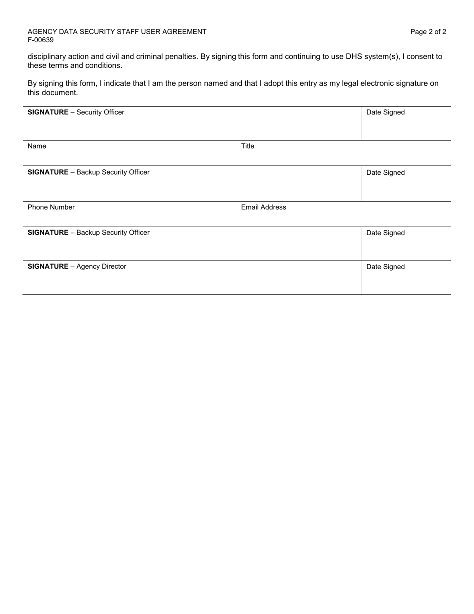 Form F-00639 Agency Data Security Staff User Agreement - Wisconsin, Page 2