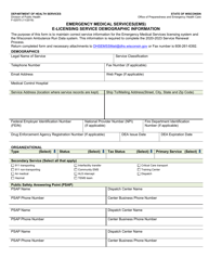 Form F-02570 Emergency Medical Services(EMS) E-Licensing Service Demographic Information - Wisconsin