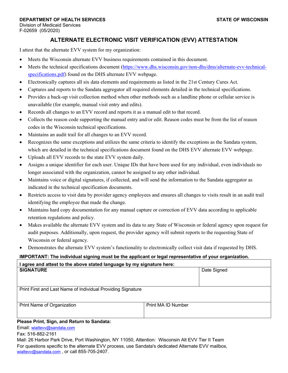 Form F-02659 Alternate Electronic Visit Verification (Evv) Attestation - Wisconsin, Page 1