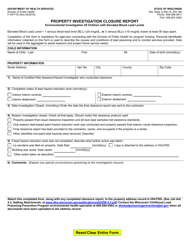 Document preview: Form F-44771D Property Investigation Closure Report - Environmental Investigation of Children With Elevated Blood Lead Levels - Wisconsin