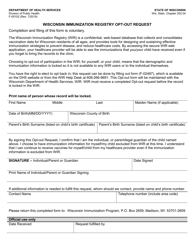 Document preview: Form F-05102 Wisconsin Immunization Registry Opt-Out Request - Wisconsin