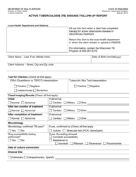 Form F-02474 Active Tuberculosis (Tb) Disease Follow-Up Report - Wisconsin
