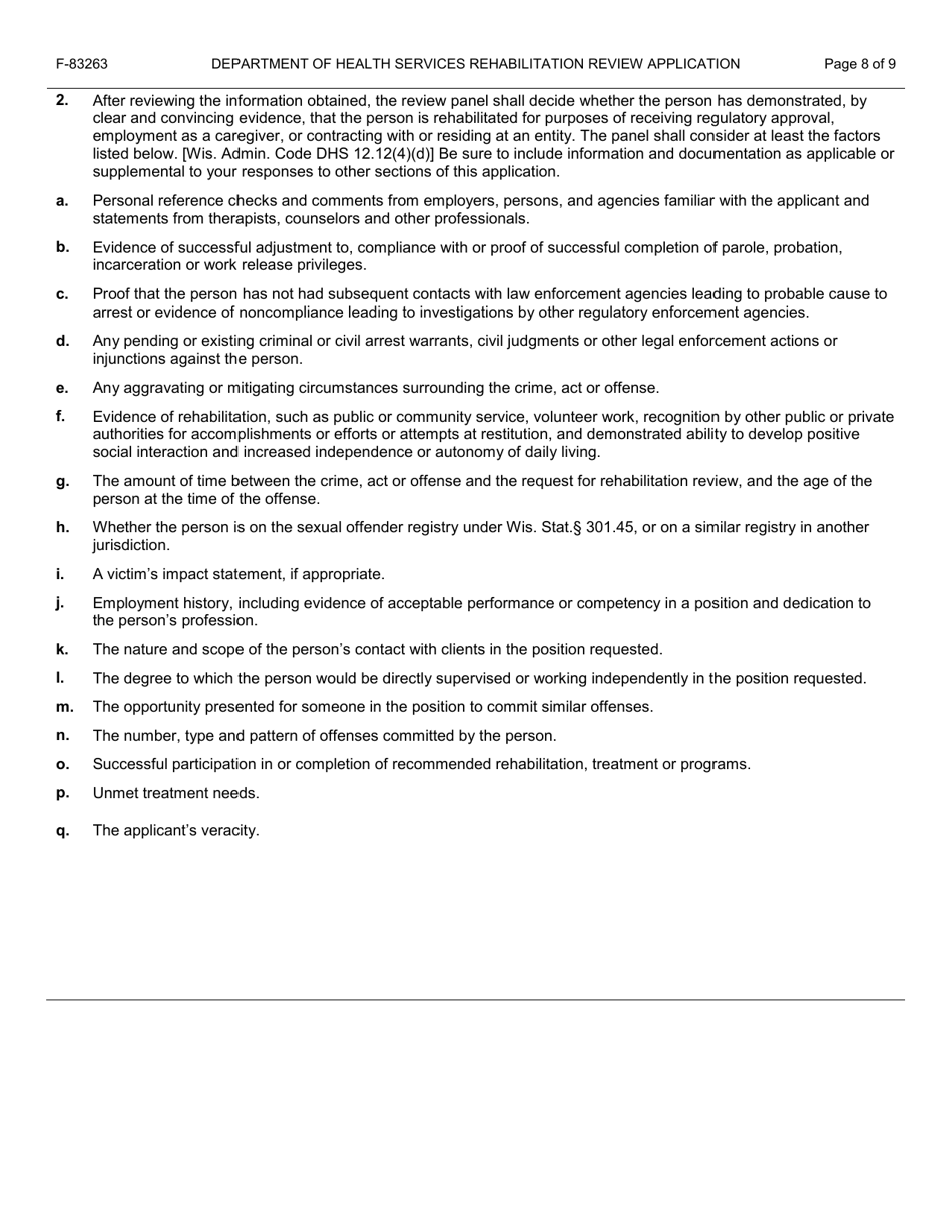 Form F-83263 Rehabilitation Review Application - Wisconsin, Page 8