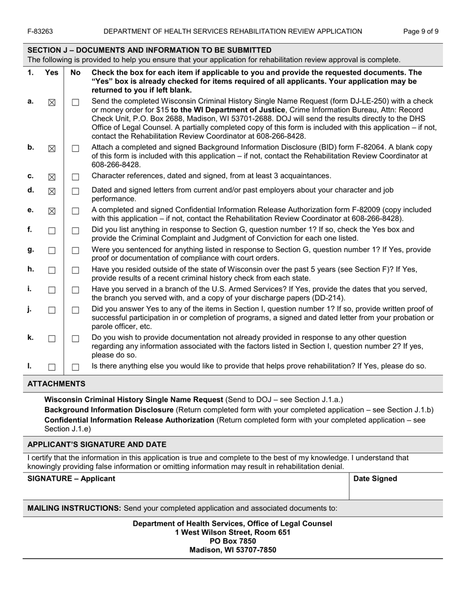 Form F-83263 Rehabilitation Review Application - Wisconsin, Page 9