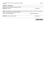 Form F-13150 Wisconsin Medicaid Confidential or Alternative Communication Request - Wisconsin, Page 2