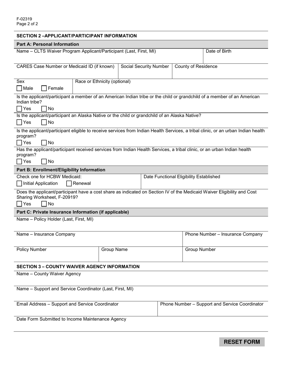 Form F-02319 Home and Community-Based Waiver Medicaid Enrollment for the Childrens Long-Term Support Waiver Program - Wisconsin, Page 2