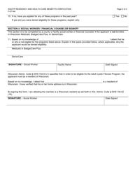 Form F-01144 Residency and Health Care Benefits Verification - Wisconsin Adult Cystic Fibrosis Program - Wisconsin, Page 2