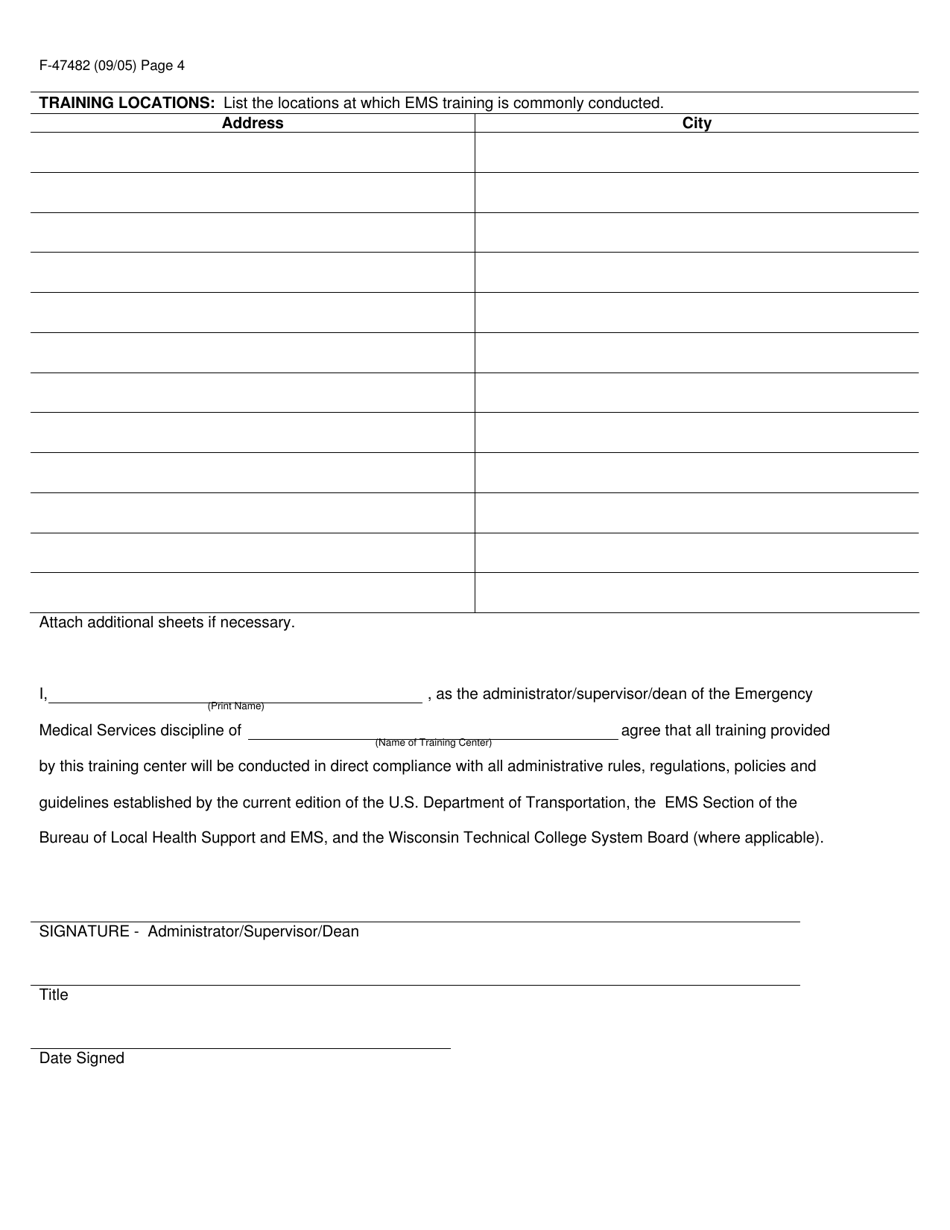 Form F-47482 EMS Training Center Certification Application - Wisconsin, Page 4