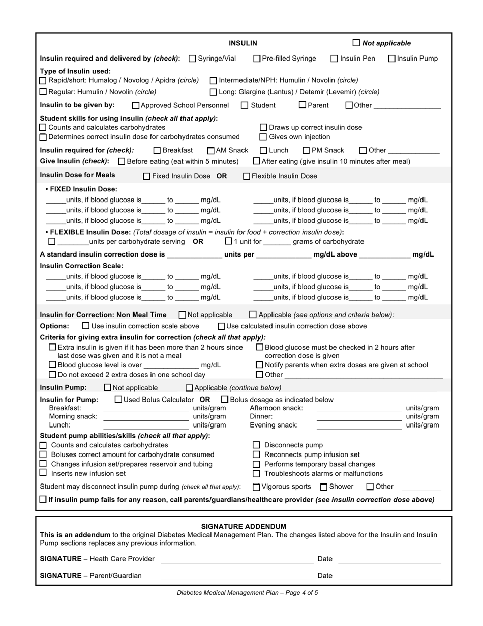 Form F-43013 Diabetes Medical Management Plan - Wisconsin, Page 4