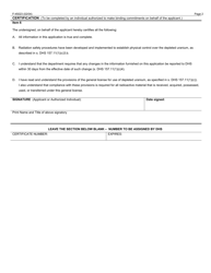 Form F-45023 Certificate - Use of Depleted Uranium Under General License - Wisconsin, Page 2