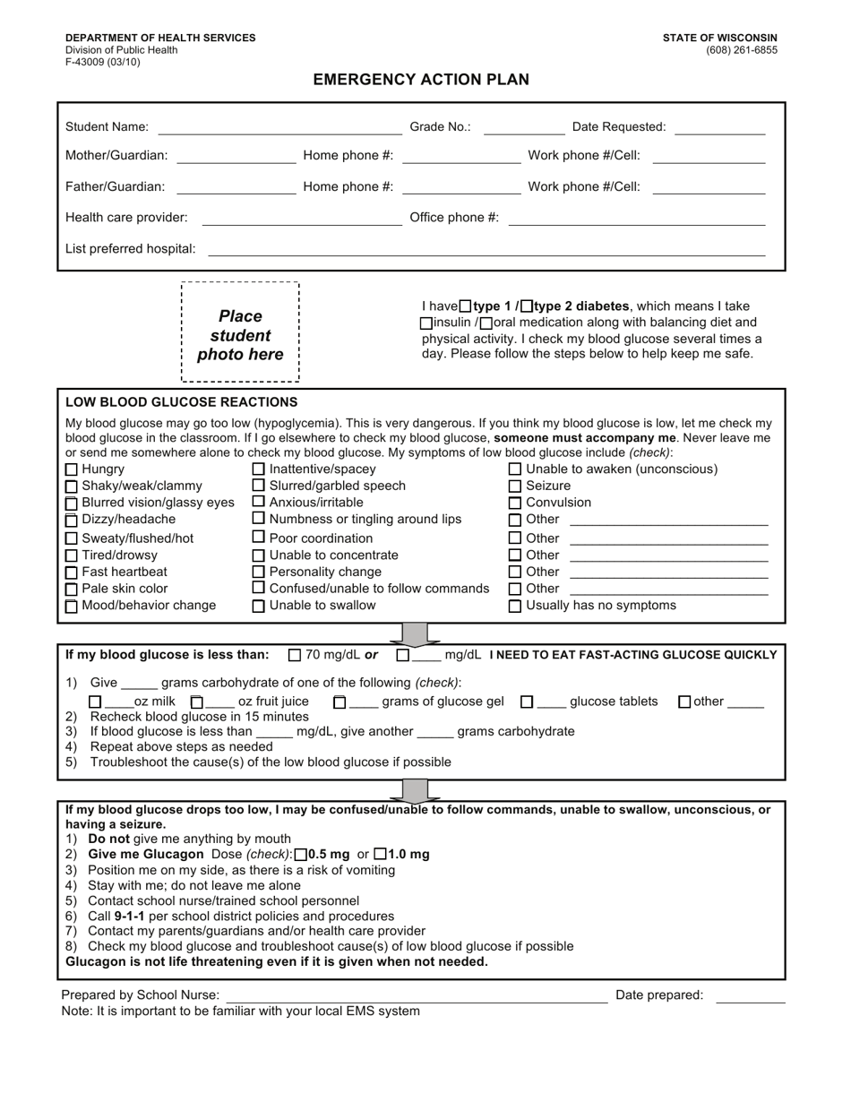 Form F-43009 Emergency Action Plan - Wisconsin, Page 1