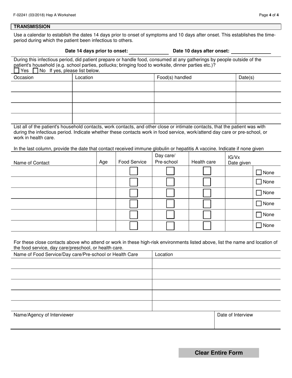 Form F-02241 Hepatitis a Worksheet Confirmed and Suspected Cases - Wisconsin, Page 4