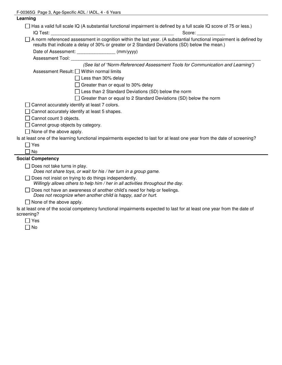 Form F-00367G Age-Specific Adl / Iadl Answer Choices for Childrens Long-Term Support Programs Age: 4-6 Years - Wisconsin, Page 3