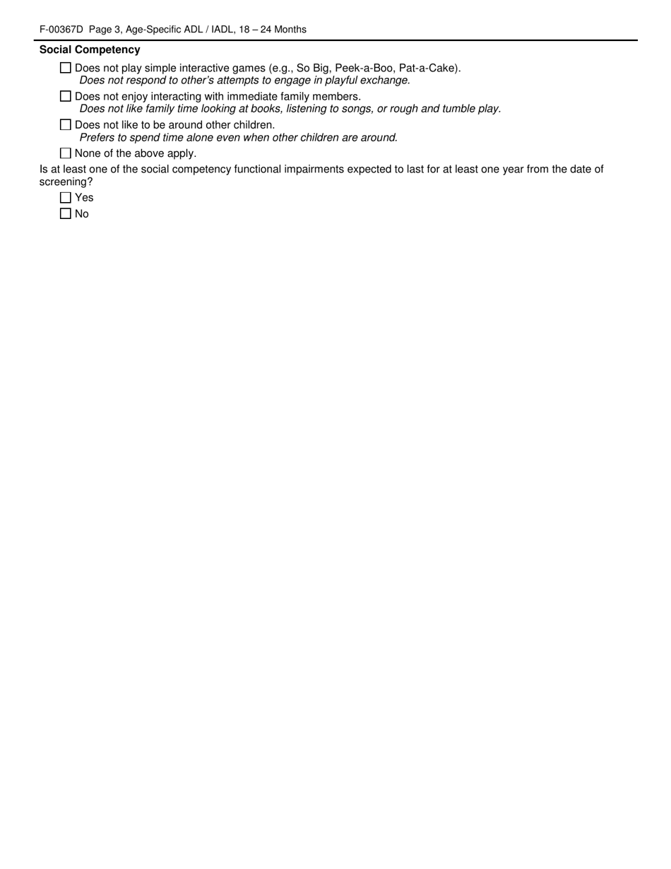 Form F-00367D Age-Specific Adl / Iadl Answer Choices for Childrens Long-Term Support Programs Age: 18 to 24 Months - Wisconsin, Page 3