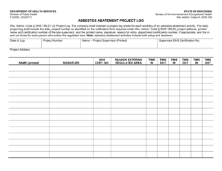Document preview: Form F-02052 Asbestos Abatement Project Log - Wisconsin
