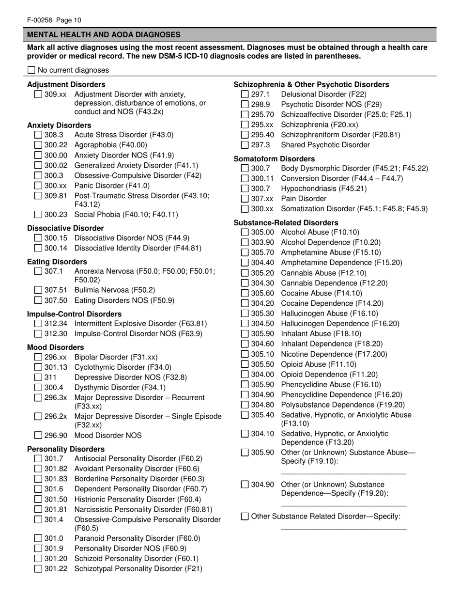 Form F-00258 Functional Eligibility Screen for Mental Health and Mental Health  Aoda (Co-occurring) Services - Wisconsin, Page 10