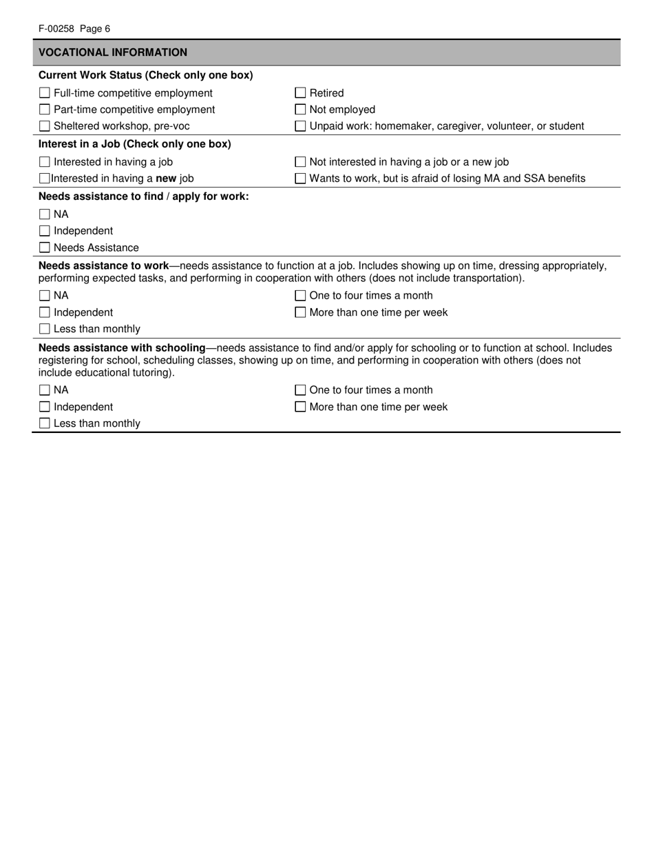 Form F-00258 Functional Eligibility Screen for Mental Health and Mental Health  Aoda (Co-occurring) Services - Wisconsin, Page 6